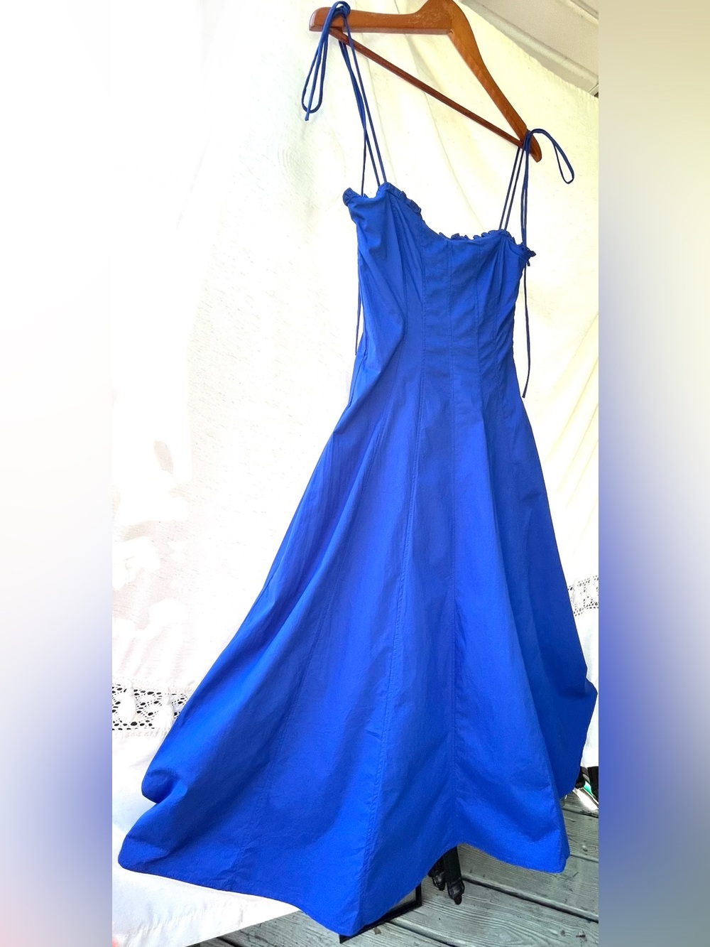 Zara Poplin Strappy Midi Dress V-Neck Ruffles Cornflower Blue Small NWT - Picture 11 of 16
